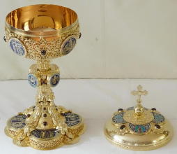 Ornate French antique solid silver gilt Gothic Chapel Set